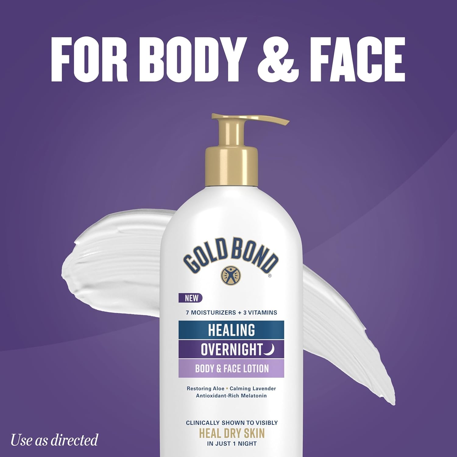 Gold Bond Healing Overnight Body & Face Lotion for Dry Skin, Nongreasy Moisturizer with Hyaluronic Acid, Aloe & Melatonin Works While You Sleep, 13 oz. - Image 9