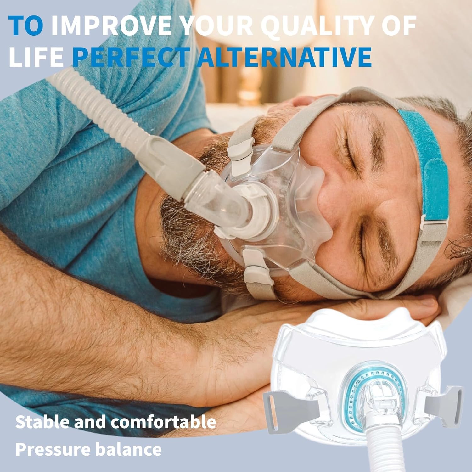 CPAP Mask, Upgrade CPAP Full Face Mask CPAP Supplies with Headgear, Elbows, Cushion and Tube, Suitable for Various Models of CPAP Machines (M) - Image 3