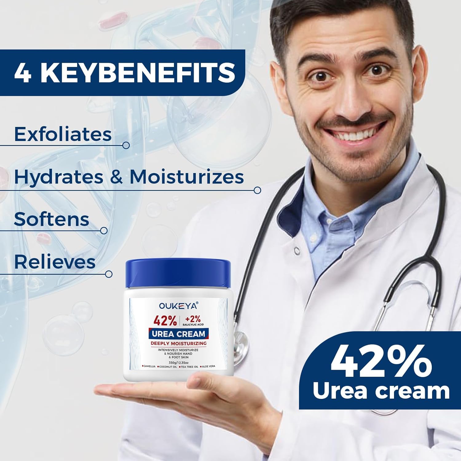 OUKEYA Urea Cream 42% plus Salicylic Acid 2% Net 350g for Dry Cracked Feet, Heels, Knees, Elbows, Hands Repair Treatment.Moisturizes and Removes Corns,Calluses,Dead Skin,and Softens Toenails - Image 4
