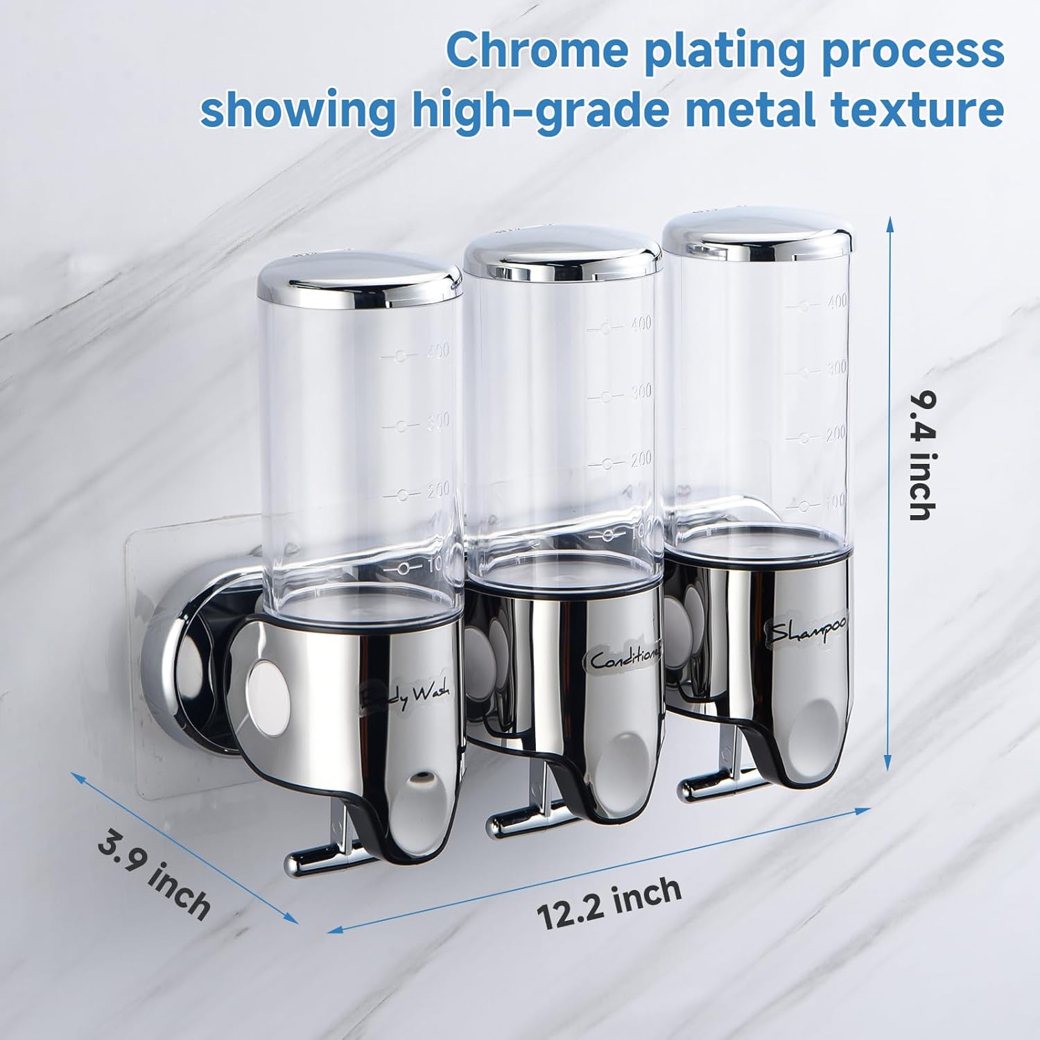 3 Chamber Wall-Mounted Soap Dispenser Refillable, 3 x 500ml Capacity - Image 3