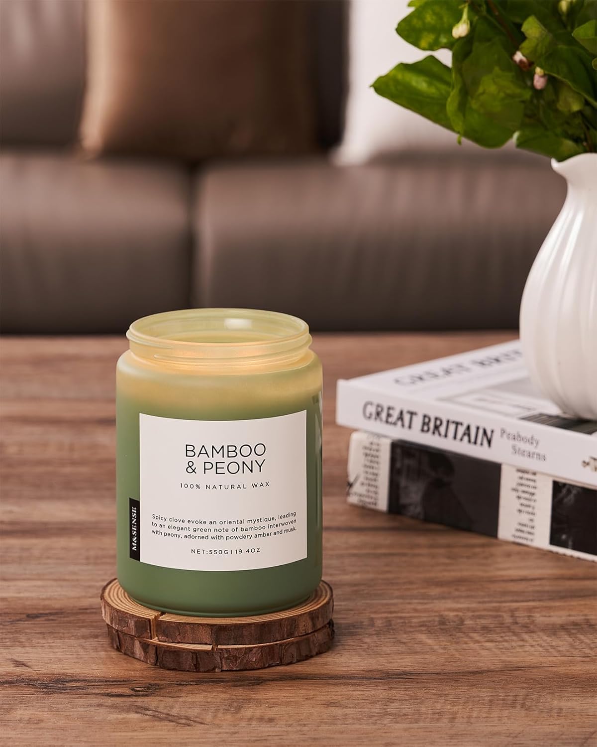 M&SENSE Bamboo Peony Spring Large Jar Candles for Home Scented 19.4 Ounces 110 Hour Long Lasting Burn, Natural Organic Soy Wax Gifts for Women, Fresh Smelling Aromatherapy Candle for Stress Relief - Image 5