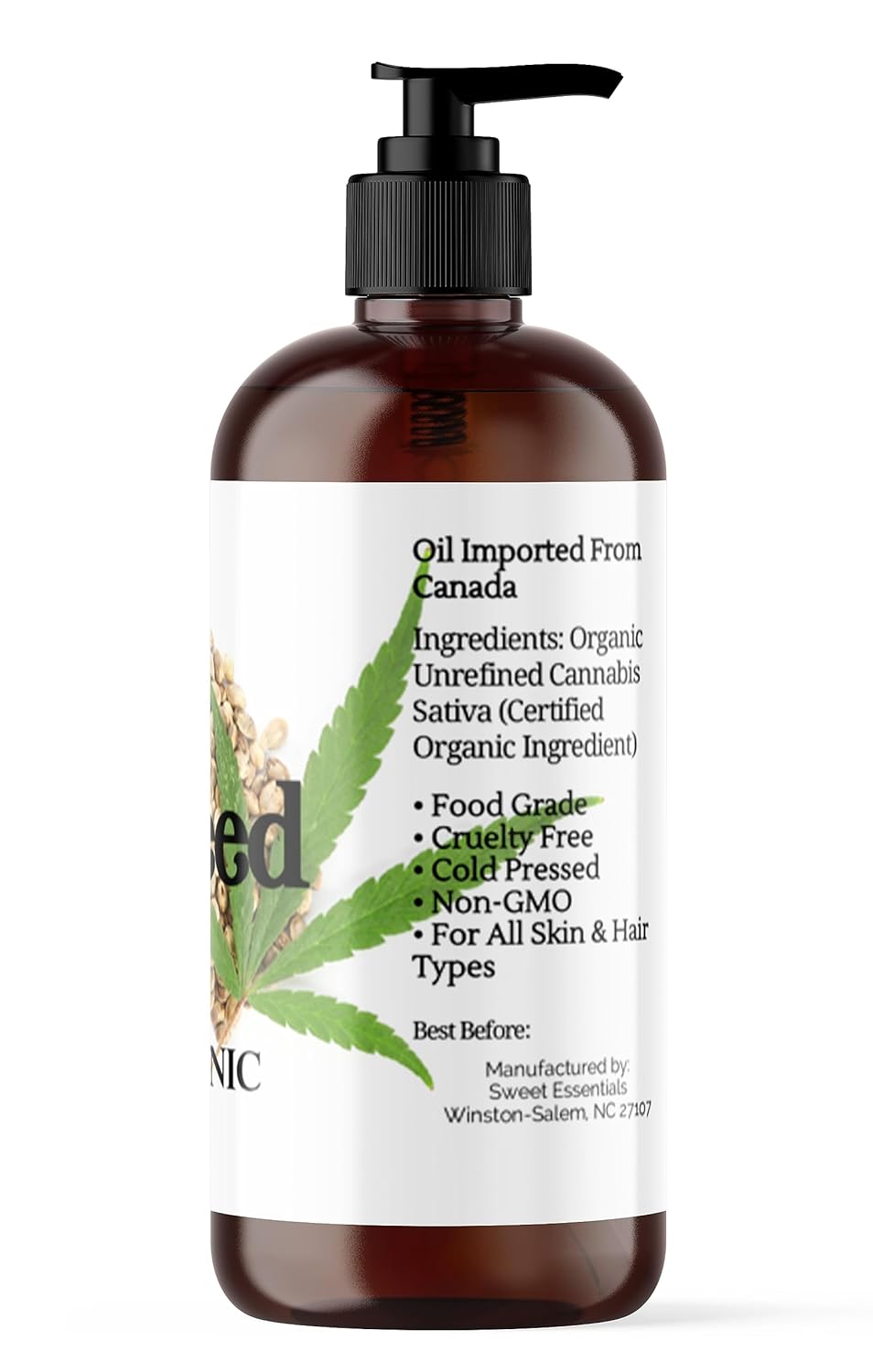 Organic Unrefined Hemp Seed Oil 16oz Cold Pressed for Skin Relief - Image 3