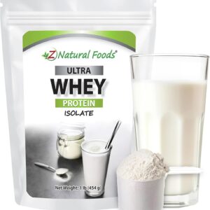 Z Natural Foods Ultra Whey Protein Isolate Powder - Pure, Unflavored, Unsweetened Whey Protein Powder - Flavorless Whey Isolate with Vital Proteins for Fitness, Sports Nutrition, Immune Support, 1 lb