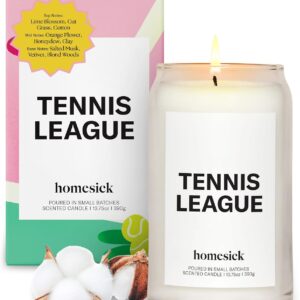 Homesick Scented Candles for Home (Tennis League) - 13.75 oz Long-Lasting Soy Wax Blend Jar Candle Gifts for Women & Men, 60-80 Hours Burn Time - Notes of Lime Blossom, Orange Flower, Salted Musk