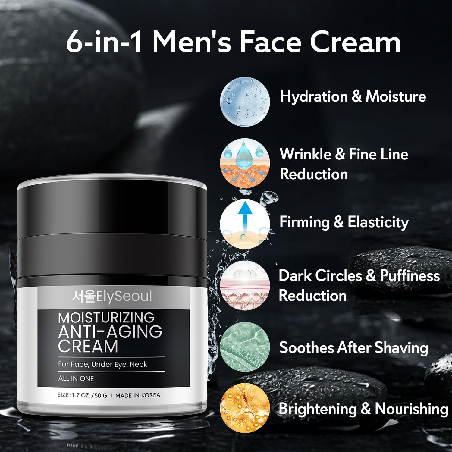 Korean 6-in-1 Men's Anti-Aging Face Cream 1.7 oz Retinol Collagen for Wrinkles & Eye Bags - Image 2
