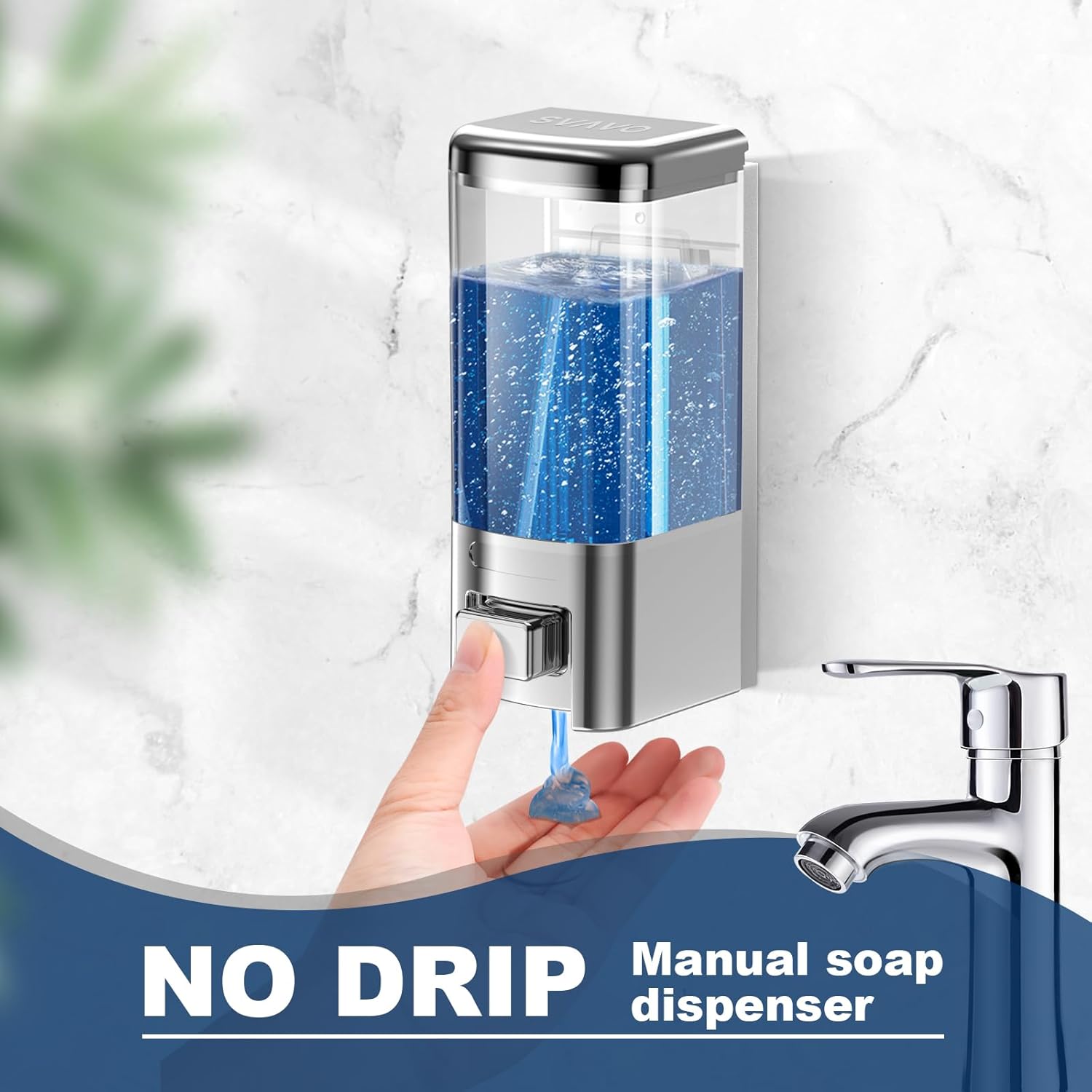 SVAVO Wall Mounted Soap Dispenser - Manual Kitchen Bathroom Hand Soap Dispenser with Anti-Leakage Nozzle Container for Liquid/Gel/Shampoo/Shower Gel/Lotion/Cleaner, 17fl.oz/500ml, Chrome&Clarity - Image 7