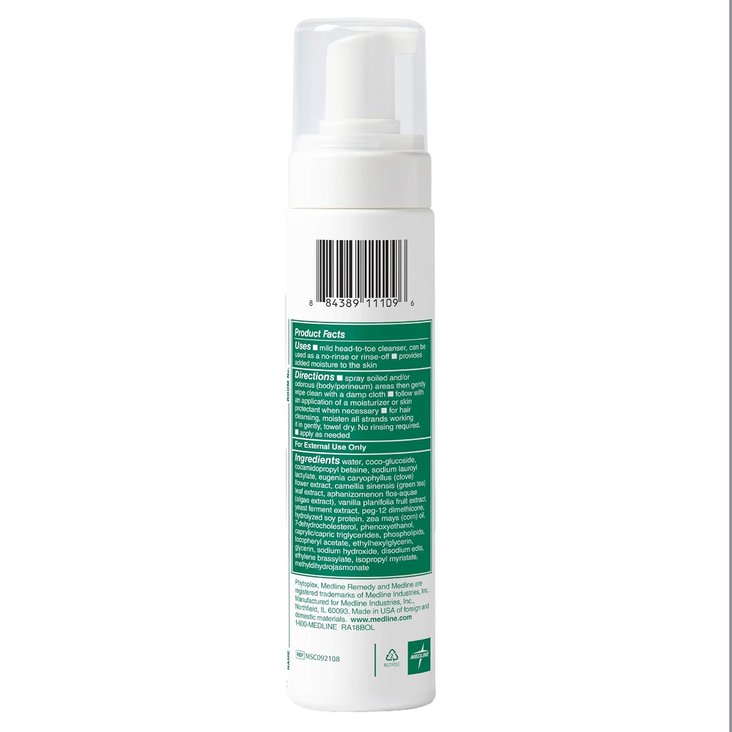 Medline Remedy Phytoplex Hydrating Cleansing Foam, No-Rinse Body Wash and Shampoo, Paraben and Sulfate-Free, 8 fl oz (Pack of 2) - Image 7