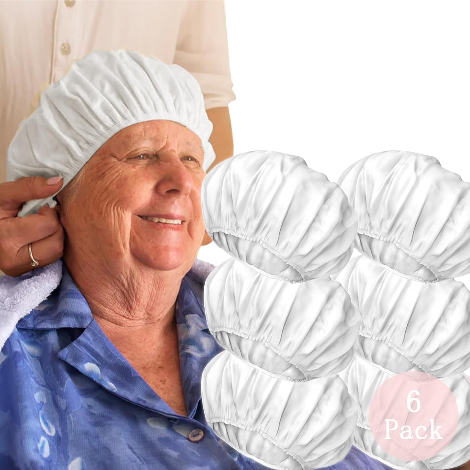 No Rinse Shampoo Caps(6-Pack), Shampoo Shower Cap No Rinse, Waterless Shampoo Caps for Elderly, Hair Washing Caps for Elderly, Dry Shampoo Caps for Bedridden Patients