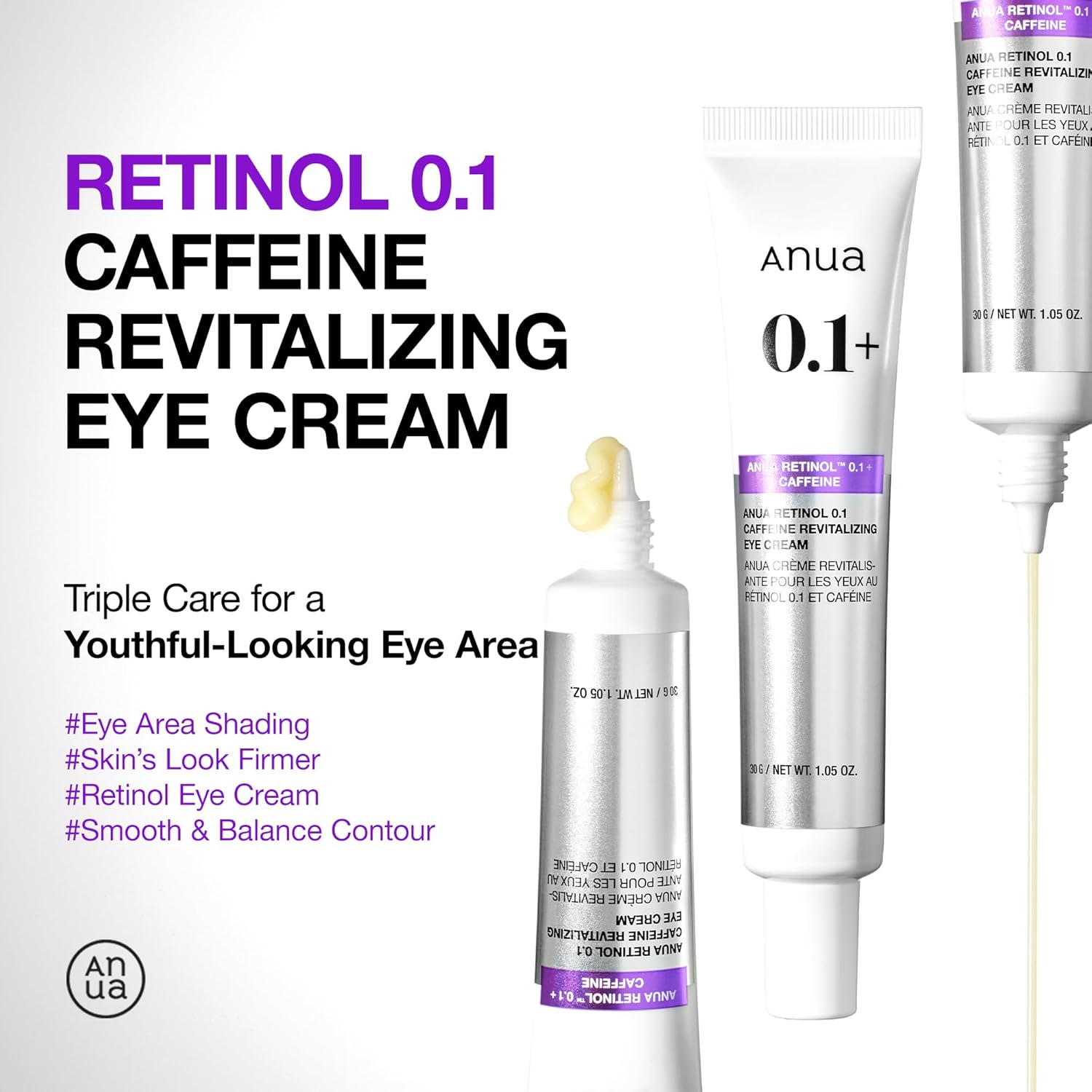 Anua Retinol 0.1 Caffeine Eye Cream for Hydration and Glow 30g Korean Skincare - Image 2