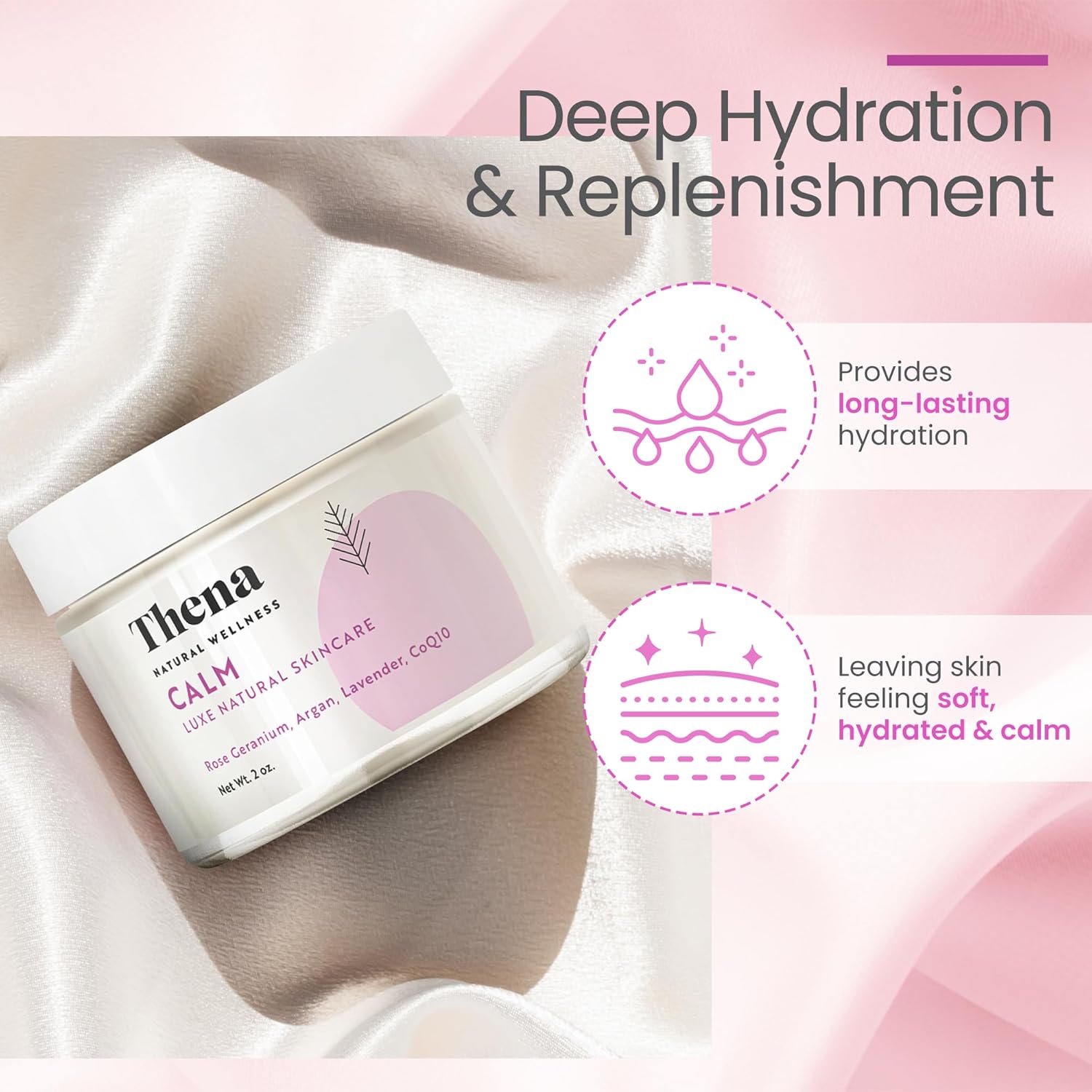 THENA CALM Face Moisturizer Cream Organic & Natural Skin Care, Ultra Hydrating With Hyaluronic Acid & Lavender Plant-based Skincare Anti aging Face Cream Dry Skin Facial Moisturizer For Women Men - Image 3