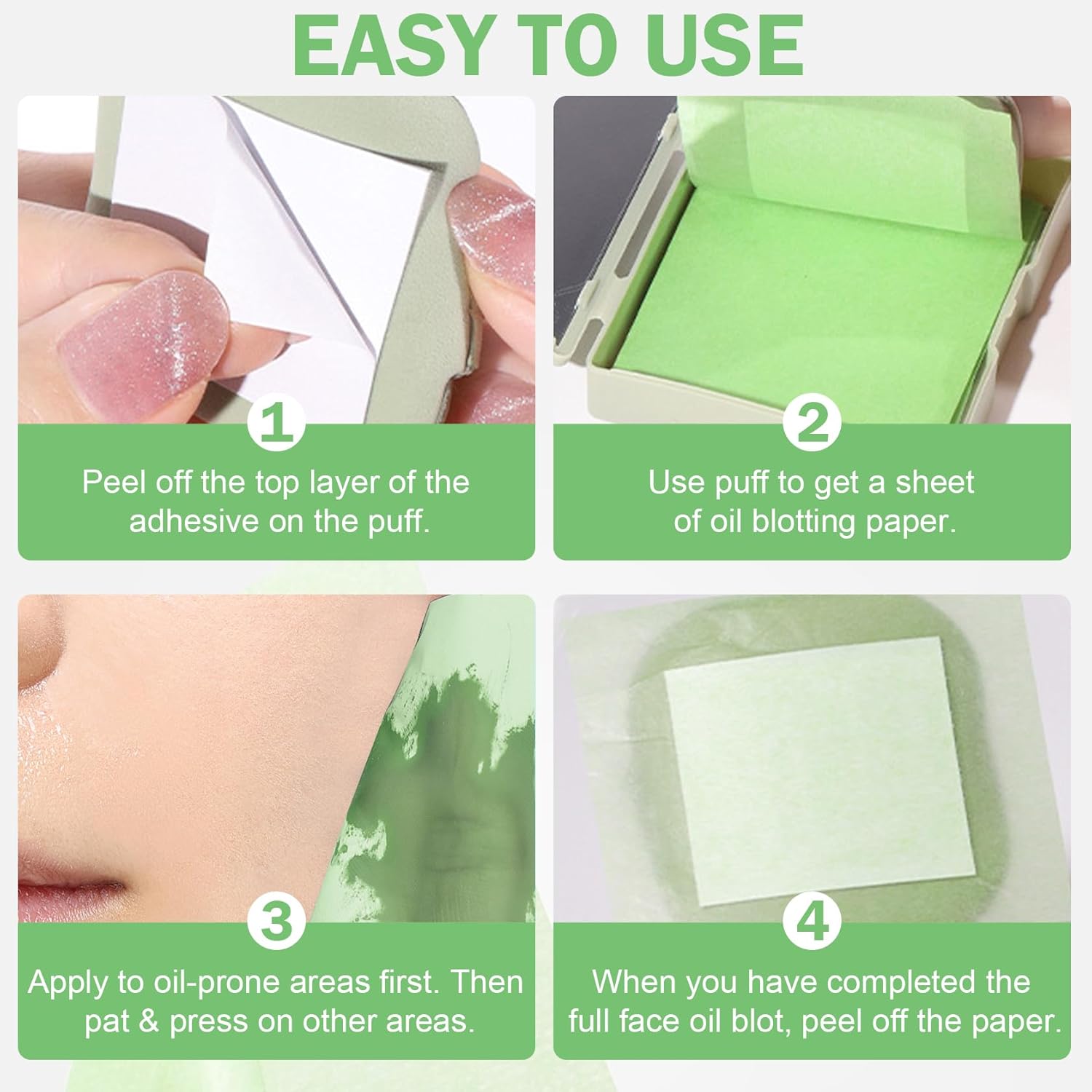 Oil Blotting Sheets for Oily Skin with Makeup Puff & Mirror Case (200 Sheets) - Image 6