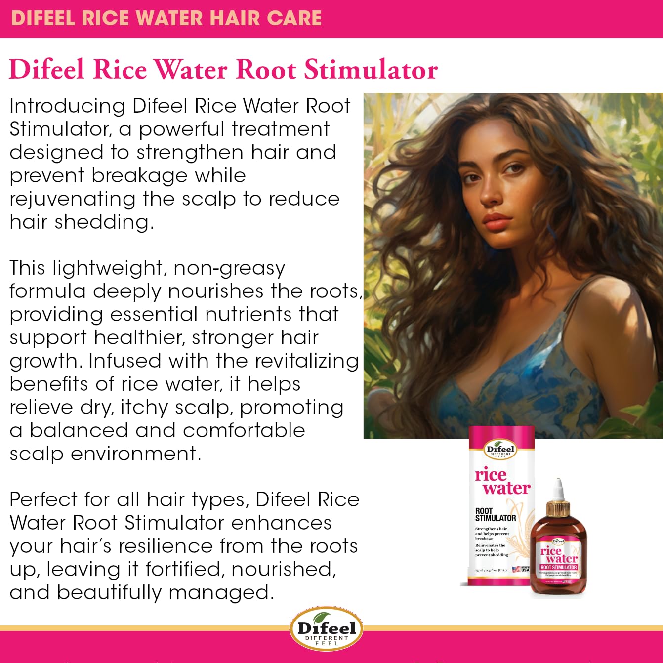 Difeel Rice Water Hair Care Ultimate Shampoo & Conditioner 6PC Set - Includes 33.8oz Shampoo, 33.8oz Conditioner, 12oz Hair Mask, 7.1oz Hair Oil, 7.1oz Root Stimulator & 8oz Leave in Spray - Image 8