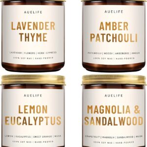 4 Pack Scented Candles Set | Scented Candles for Home, Candle Gifts for Women Men, Soy Candle for Home, Aromatherapy Gift of Amber Patchouli/Lemon Eucalyptus/Lavender/Sandalwood
