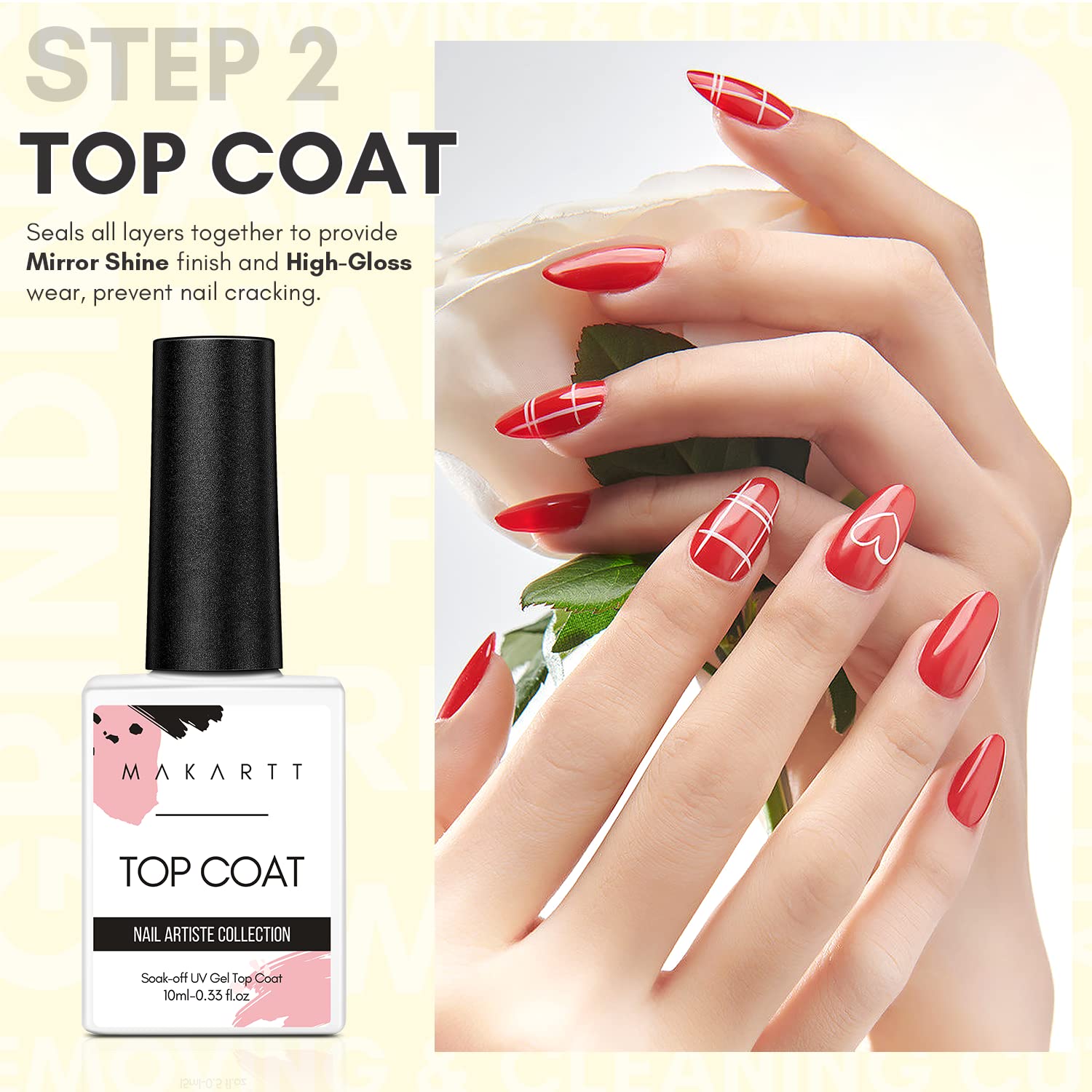 Makartt 2 Pcs Gel Top Coat and Base Coat Set - No Wipe Shine Finish Soak Off Base Top Coat Long Lasting for Gel Nail Polish, LED UV Lamp Need, Salon Quality Nail Manicure Gifts, 10ML - Image 4