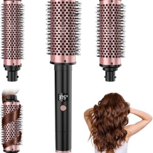5 Temps LCD Display Ceramic Tourmaline Heated Styling Brush Set - 3-in-1 Detachable Barrels (1.25/1.5/1.75 Inch), PTC Heater for Versatile Hair Styling