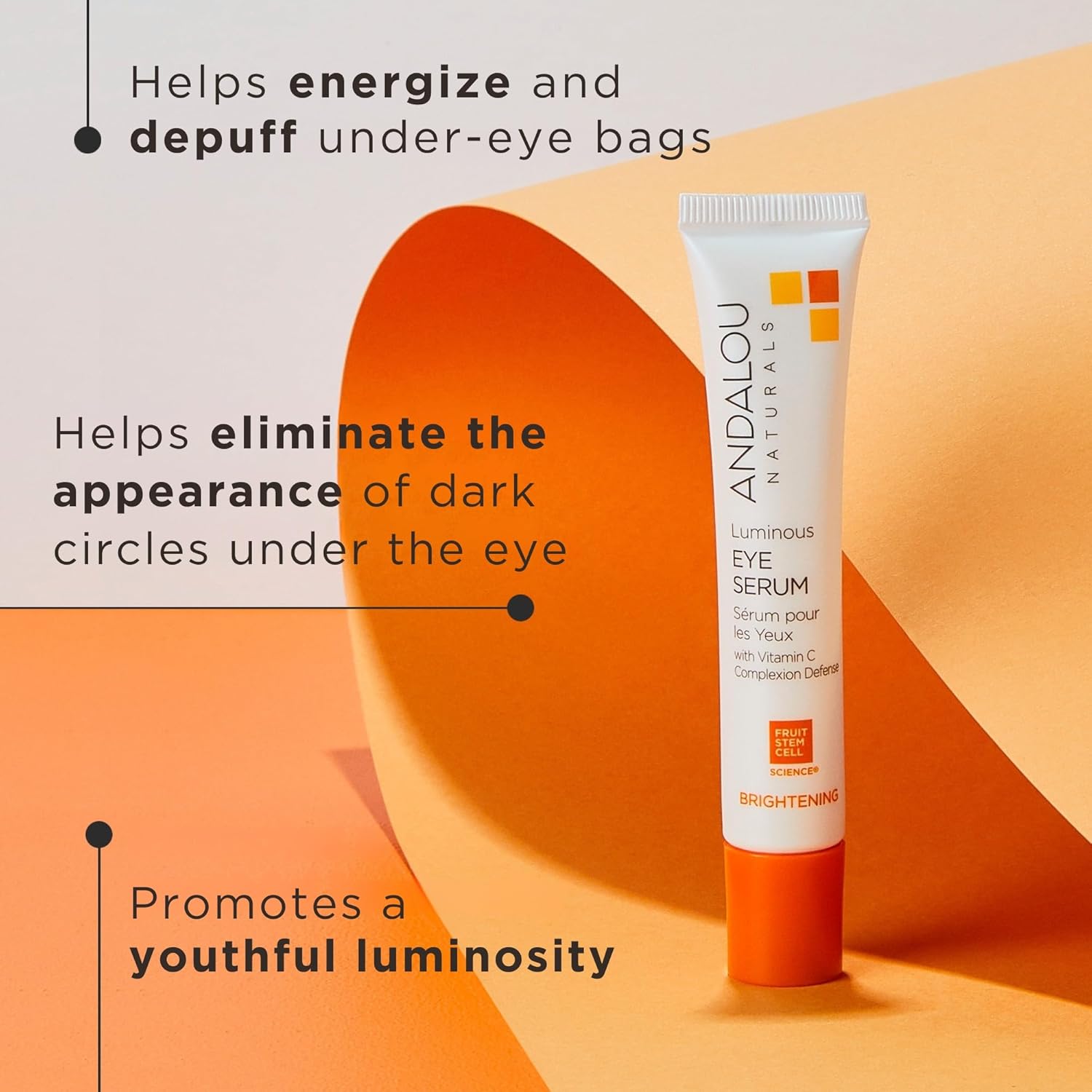 Andalou Naturals Luminous Eye Serum, Illuminating Eye Cream for Dark Circles and Puffiness, Vitamin C, Caffeine & Goji Glycopeptides for a Rejuvenated, Refreshed, Tighter Appearance, 0.6 Ounce - Image 4