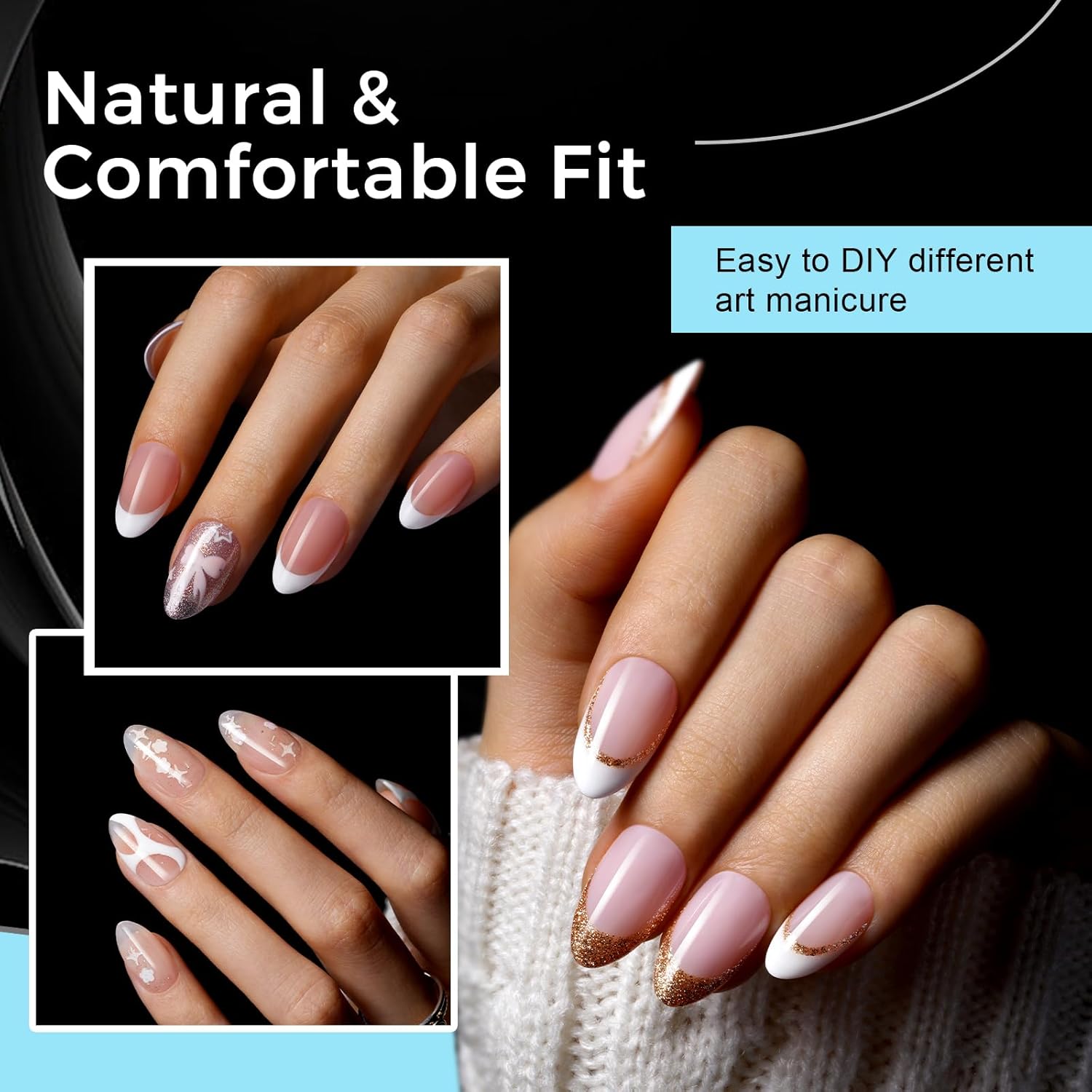 TOMICCA 240PCS Short Almond Clear Acrylic Nail Tips Kit 15 Sizes for Home DIY Manicure - Image 3