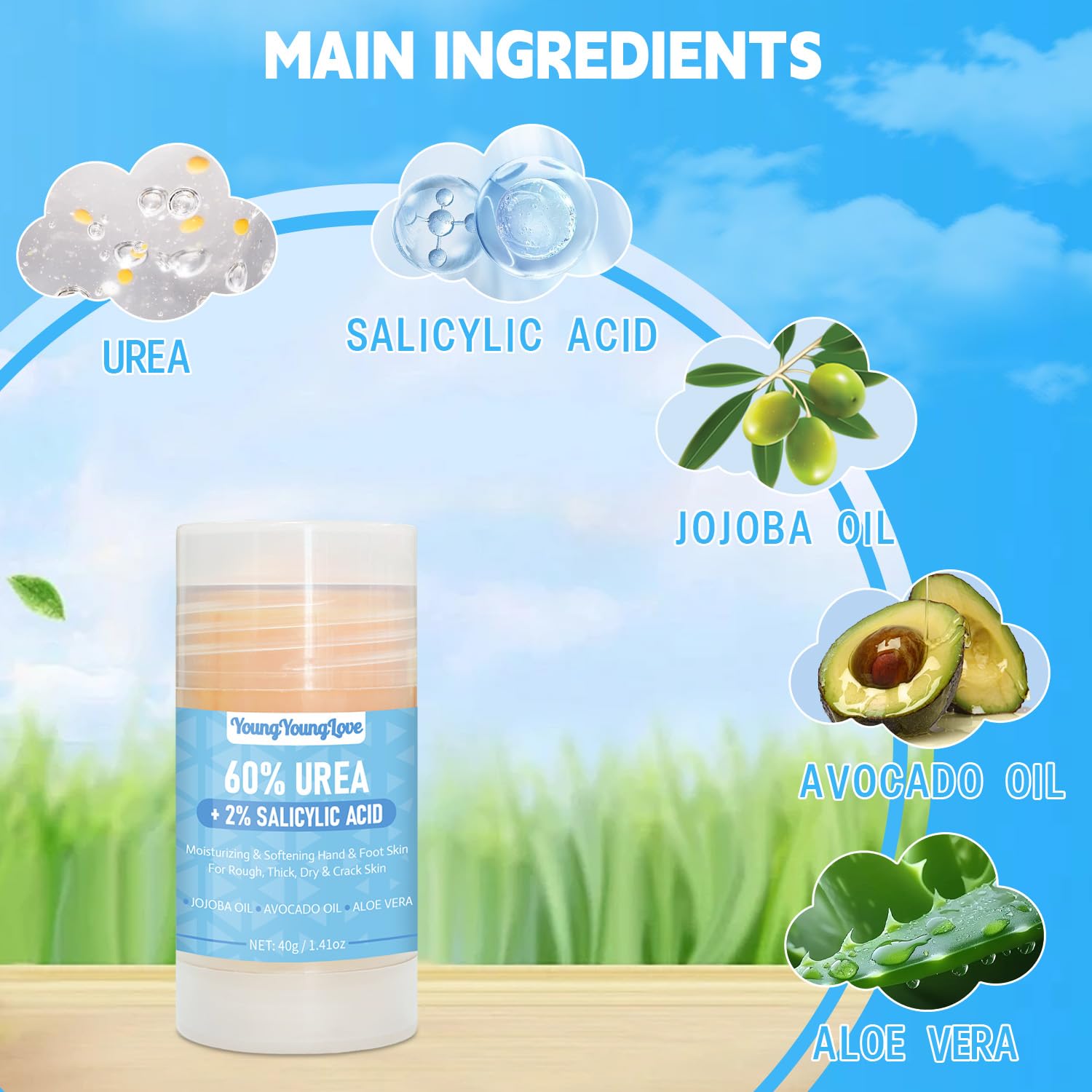 Urea Cream 60% with 2% Salicylic Acid Foot & Hand Cream Stick - Repair Balm for Cracked Hands, Elbows, Knees, Feet & Heels, Calluses and Exfoliation, Hydrates & Softens Dry Skin, 1.41 oz (1) - Image 3