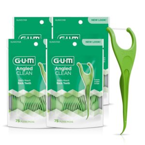 GUM Angled Floss Picks, Perfect for Tight Teeth, Extra Strong Shred-Resistant Dental Floss, Angled for Easy Reach, Dental Flossers for Adults, Fresh Mint Flavor, 75Count (Pack of 4)