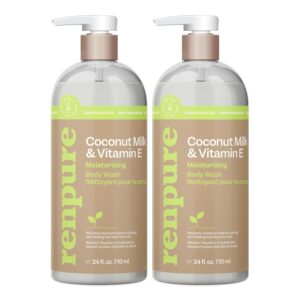 Renpure Coconut Milk & Vitamin E Moisturizing Body Wash - Gently Cleanses & Restores Moisture Balance - For Soft, Hydrated & Healthy-Looking Skin - With Coconut Oil & Vitamin E - 24 Fl Oz, 2 Pack
