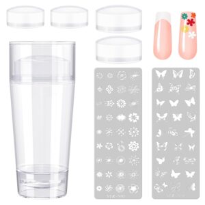 Subay French Nail Stamper, Nail Stamper Kit - 2pcs Nail Art Stamper, Nail Scraper, 2pcs Nail Stamping Plate, 4pcs Replaceable Silicone Jelly Heads for Gel Manicure Home Salon Nail Art DIY
