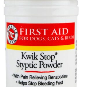 Miracle Care Kwik Stop Styptic Powder For Dogs, Cats and Birds, 0.5 Ounce, Fast Acting Blood Stop Powder with Pain Relieving Benzocaine