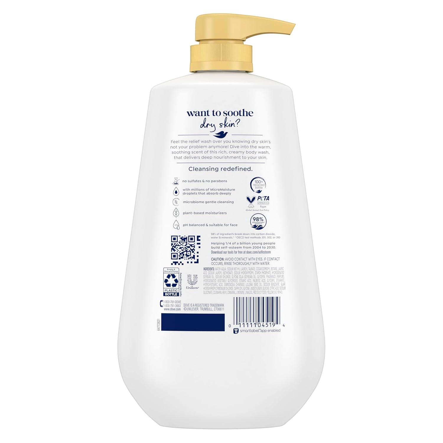Dove Dryness Relief Body Wash with Jojoba Oil, 30.6 oz Moisturizing Formula - Image 2