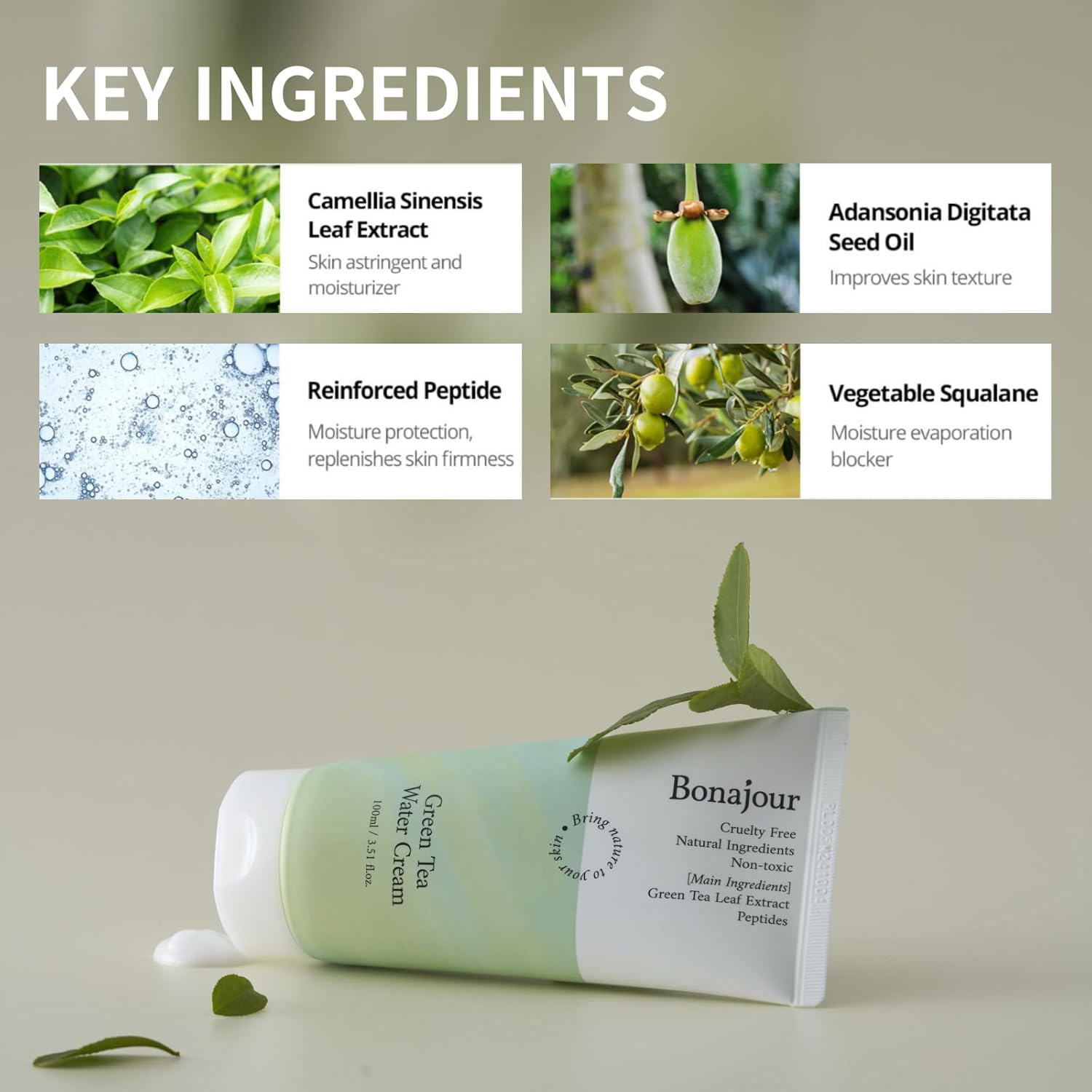 BONAJOUR Green Tea Water Bomb Vegan Moisturizing Gel Cream 3.38 Fl. oz for Sensitive Skin - Image 4
