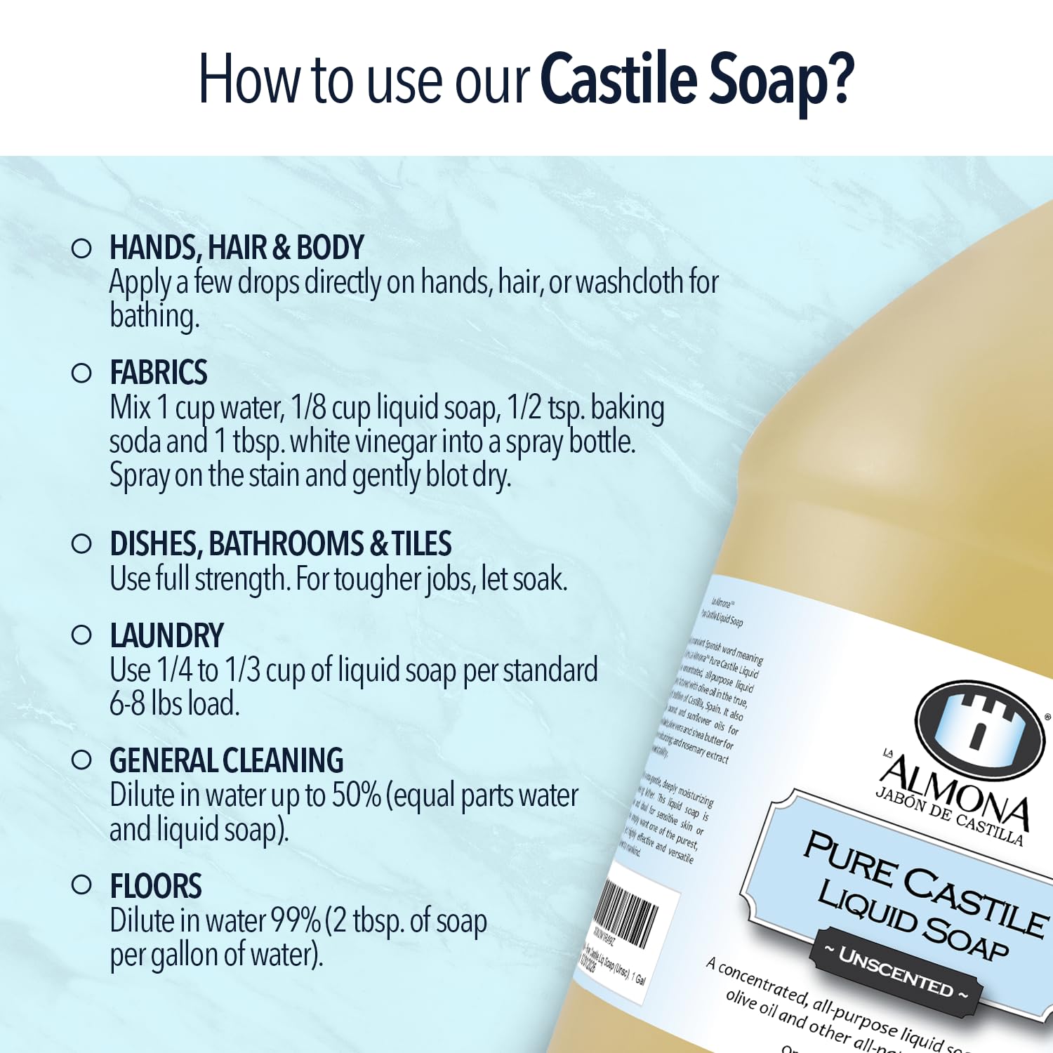 Unscented Pure Castile Liquid Soap 1 Gallon Sensitive Skin Gentle Formula - Image 6