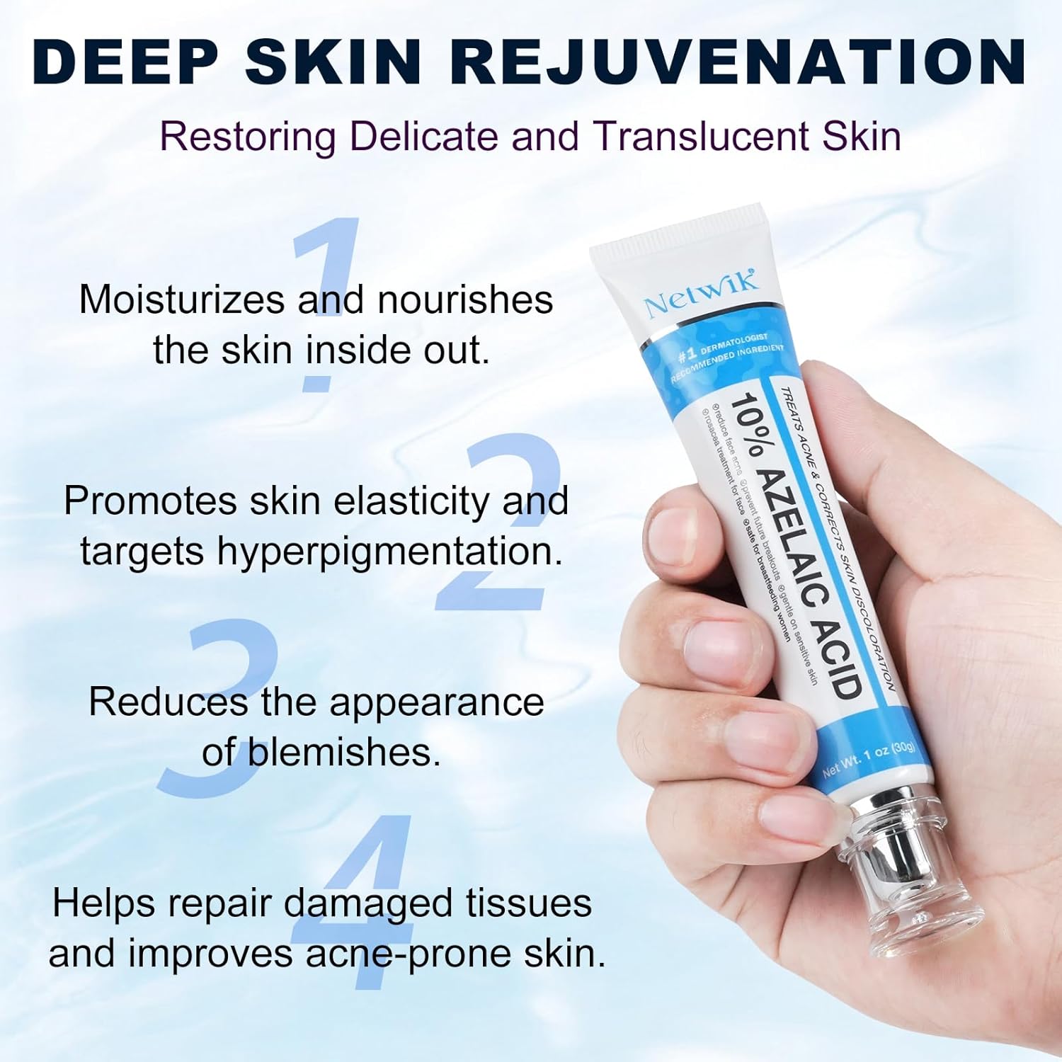 10% Azelaic Acid Cream for Face - Acne Cream for Rosacea Reducing Relief Pimple Breakouts Blackhead Pigmentation and Redness - Azelaic Acid Gel For Facial and Skin Care - Image 7
