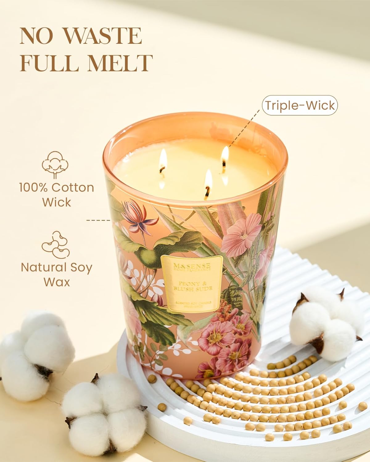M&SENSE Large Soy Scented Candles Peony & Blush Sude, Non Toxic Natural Spring Candles 35oz 150 Hours Long Lasting Slow Burning, Unique Candle Gifts Cozy Room Decor for Women Men - Image 3