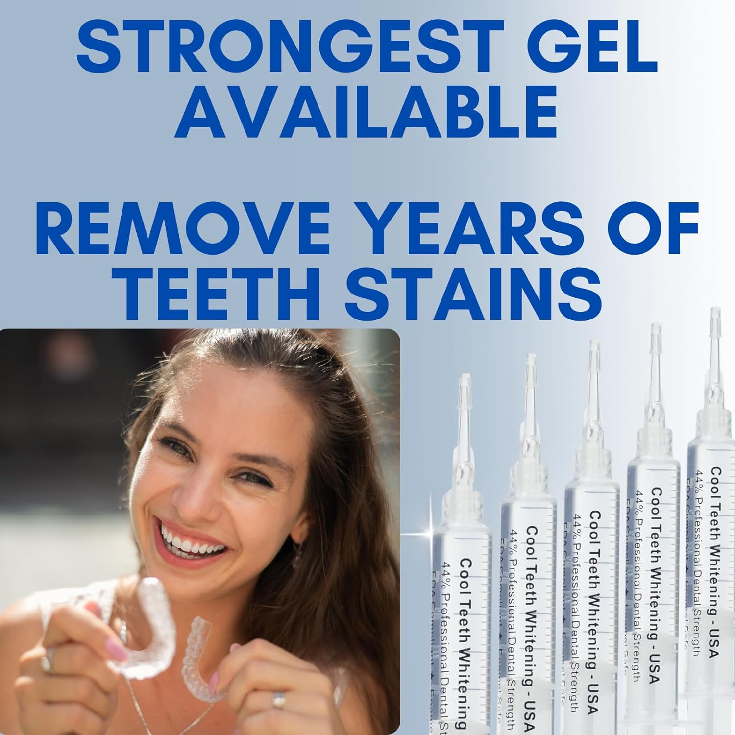 Teeth Whitening Gel for Trays 5 Pcs Fast Acting Teeth Whitening Gel Refill with Strongest 44% Carbamide Peroxide Gel, 2 Bleach Trays Included for Teeth Bleach, Enamel Safe, Gluten Free and Vegan - Image 3