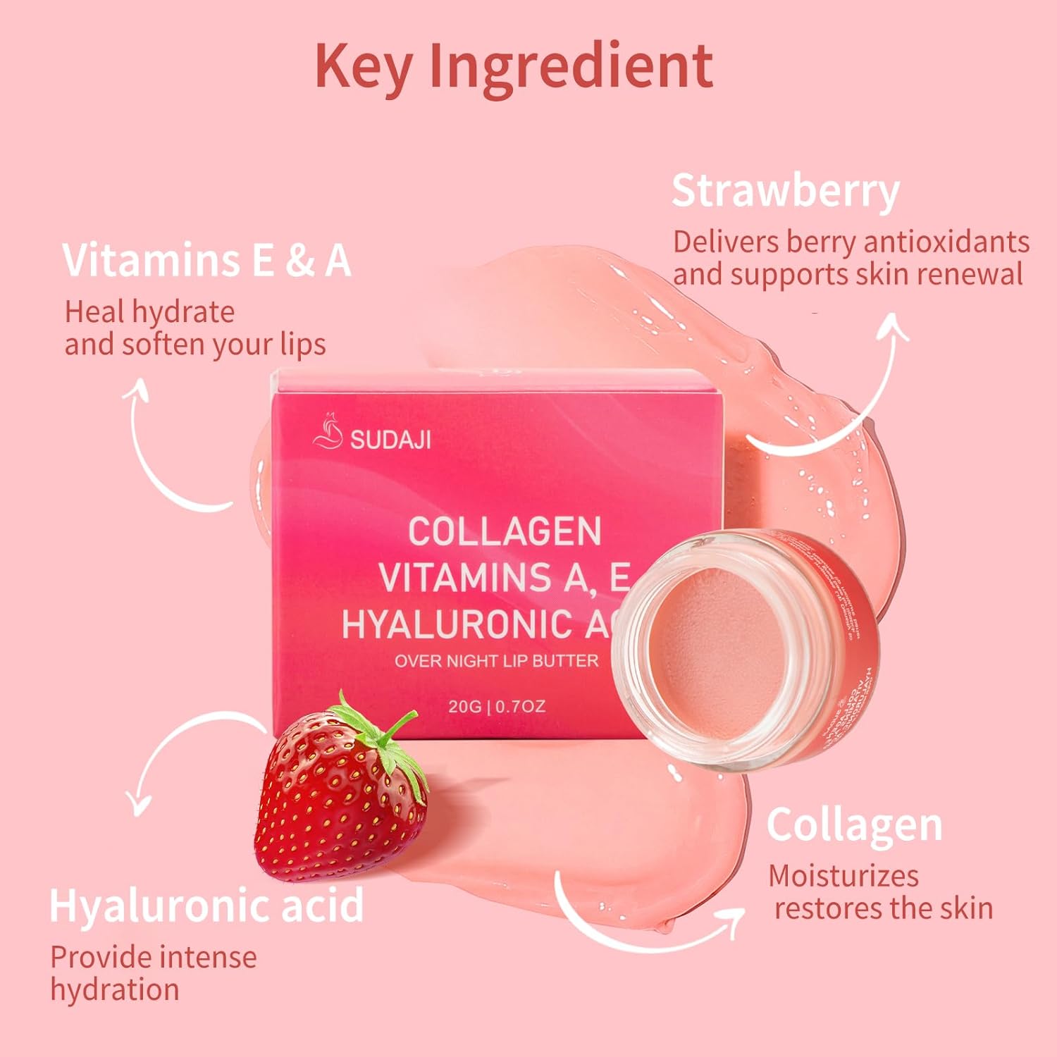 Collagen Hydrating Lip Mask with Hyaluronic Acid and Aloe Vera, 15g - Image 4