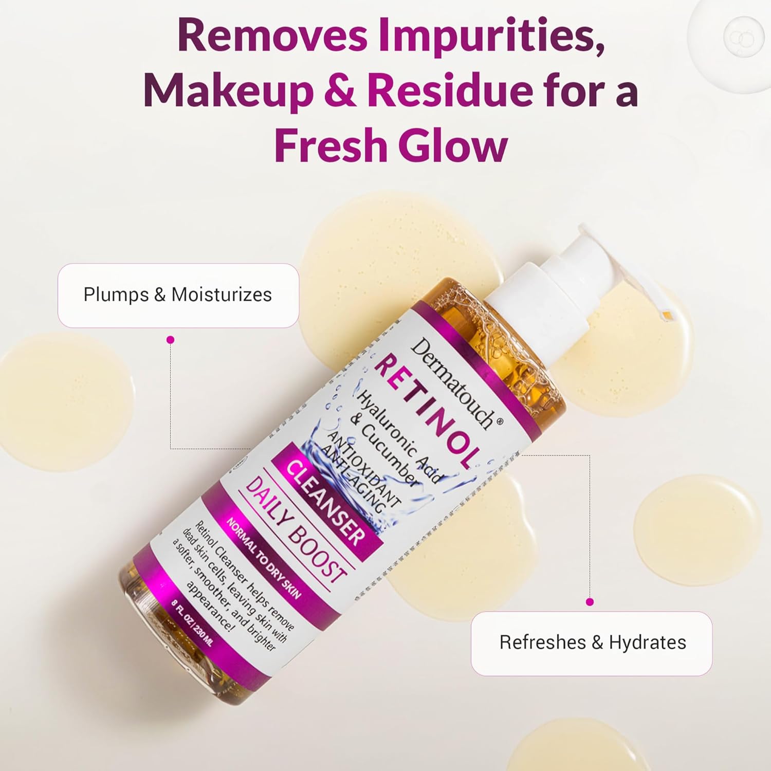DERMATOUCH Retinol Face Cleanser 8 oz with Hyaluronic Acid, Cucumber and Vitamins - Image 3