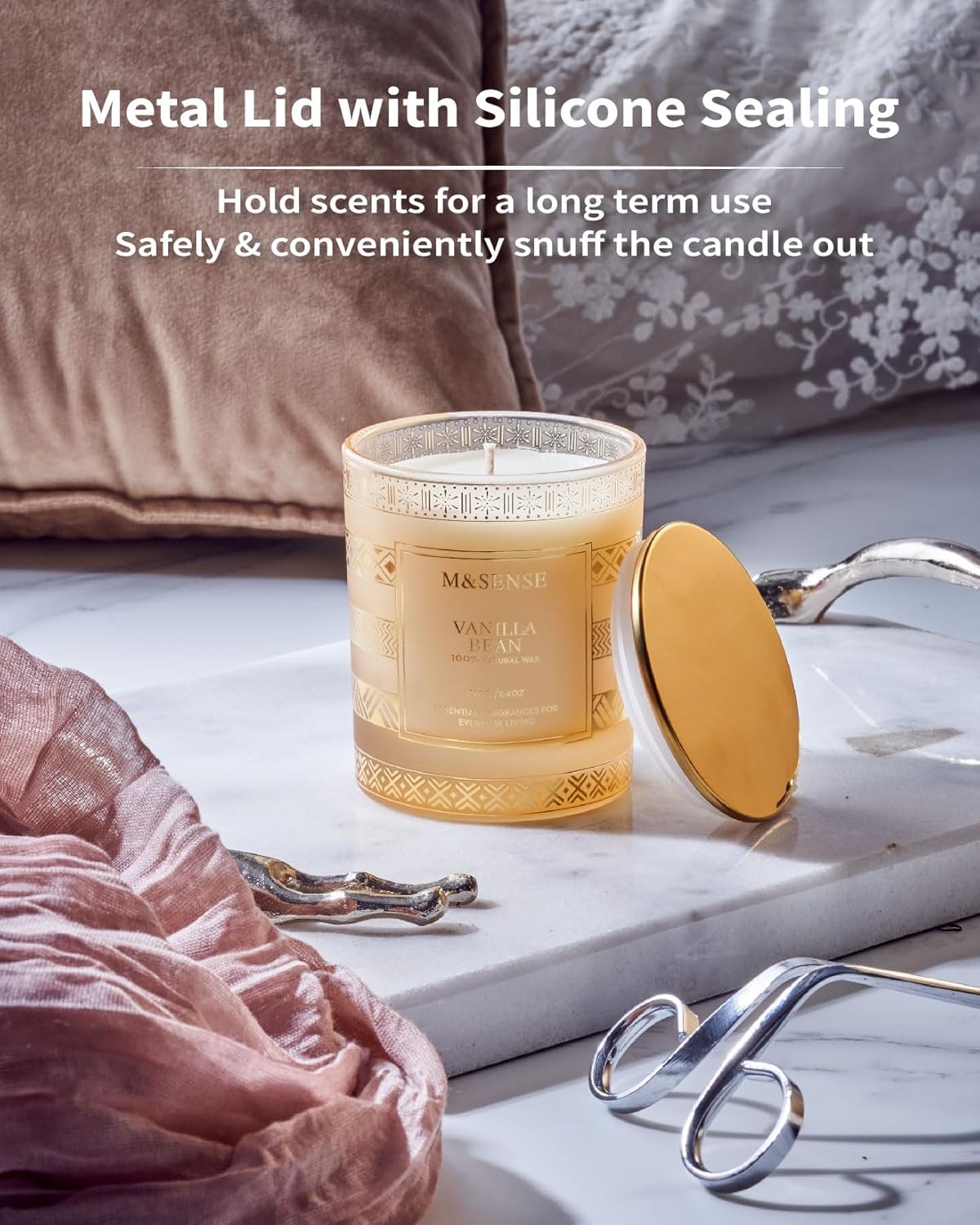 M&SENSE Vanilla Bean Soy Candle Set 7.4oz 45 Hour Burn Time Home Gift - Image 4