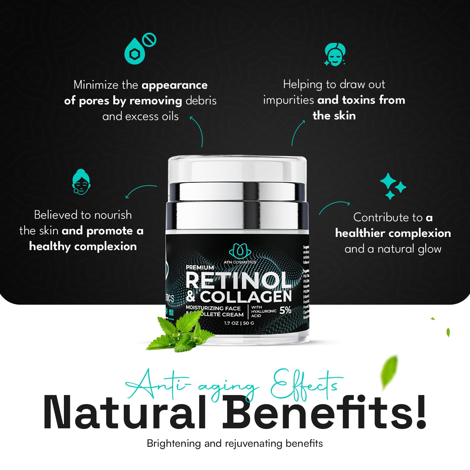 Retinol Anti-Aging Face and Neck Cream with Collagen Moisturizer 1.7 oz - Image 2