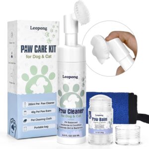 Dog Paw Care Kit - Cleaner for Large, Medium, Small, XL Breeds - Balm for Healing, Repairing & Restoring Dry, Cracked Paws & Nose - Protector for Pet Foot Washer Care