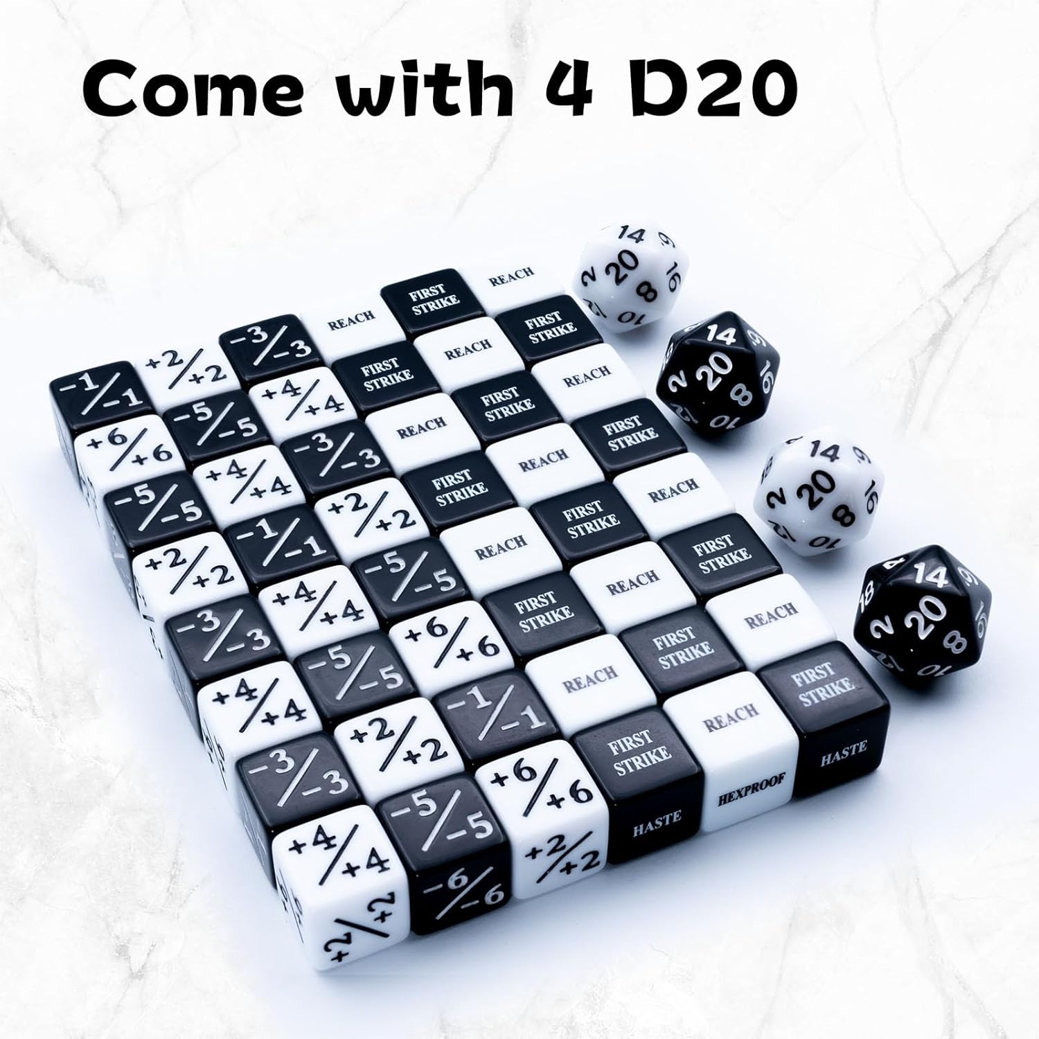 52 Pieces MTG Keywords Counter Dice and Magic The Gathering Life Counter Tokens Dice Set in Black and White with 4 D20 for MTG, TCG, Cards Gaming Accessories - Image 6
