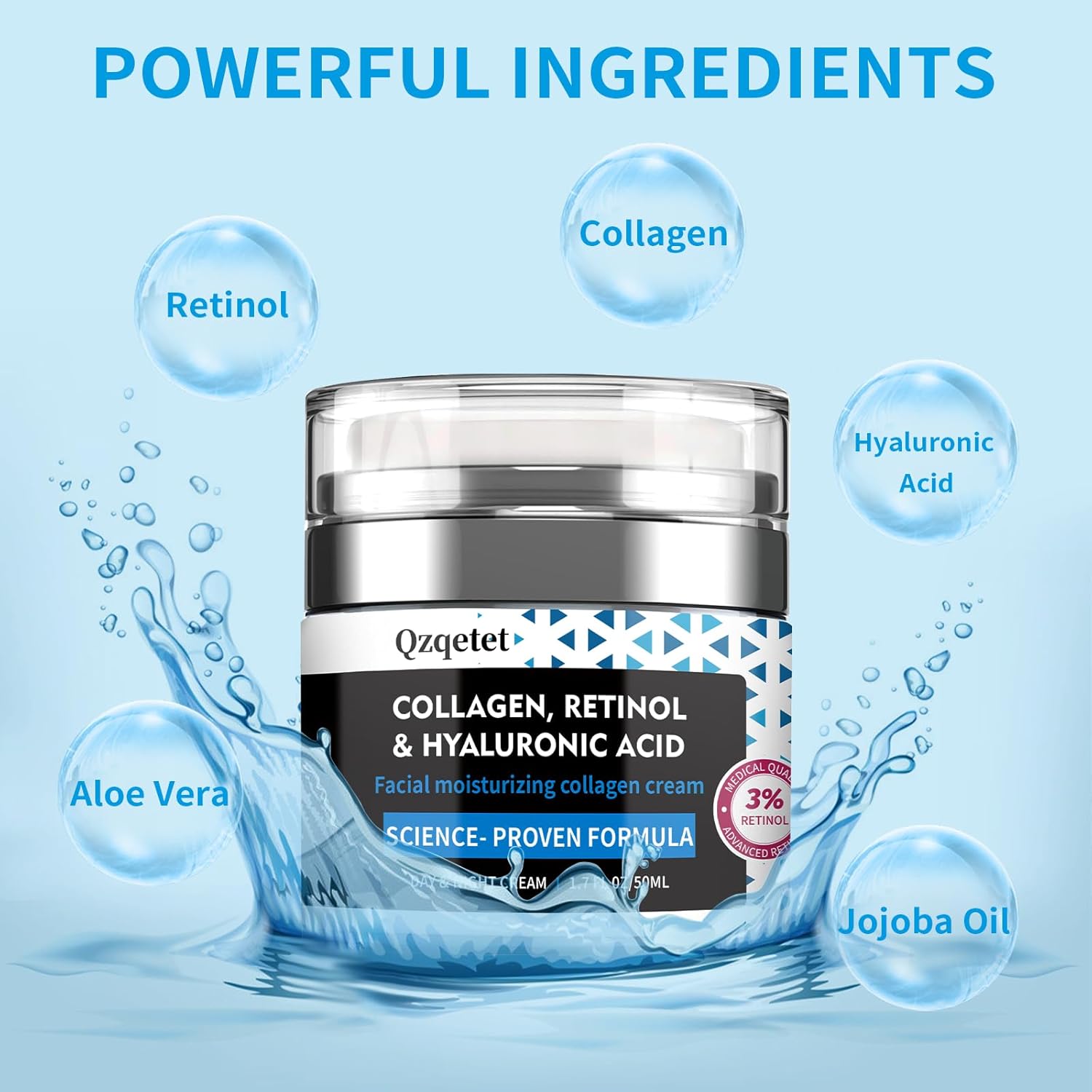 Face Cream Collagen, Retinol & Hyaluronic Acid Cream, 1.7 fl.oz Anti-Aging Facial Moisturizer, Daily Moisturizer Face Lotion for All Skin Tapes, Women and Men - Image 5
