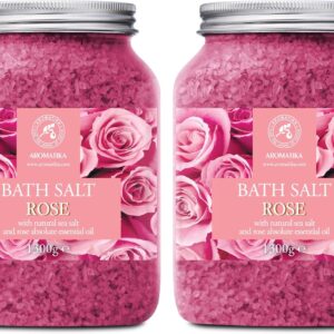 Rose Bath Salts - Set 2x46 Oz - Natural Rosewood Oil & Rose Extract - Best for Relaxing - Beauty - Bathing - Body Care - Wellness - Relax - Aromatherapy - Spa