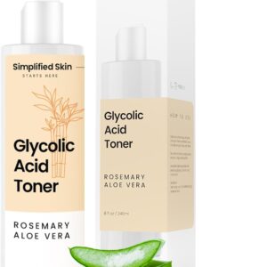 Glycolic Acid Toner for Face - 8% Facial Toning Solution - Hydrating, Anti-Aging, Exfoliates Skin with AHA, Aloe Vera, & Rosemary Extract for Women & Men - 8 Fl Oz