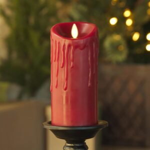 Luminara Wax Drip Flameless LED Candle, Burgundy 3.4" x 4.5", Timer Function, Real Wax Pillar, Battery Operated Unscented Safe, Long-Lasting