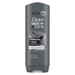 DOVE MEN + CARE Elements Body Wash Charcoal + Clay, Effectively Washes Away Bacteria While Nourishing Your Skin, Gray, 18 Fl Oz (Pack of 4)