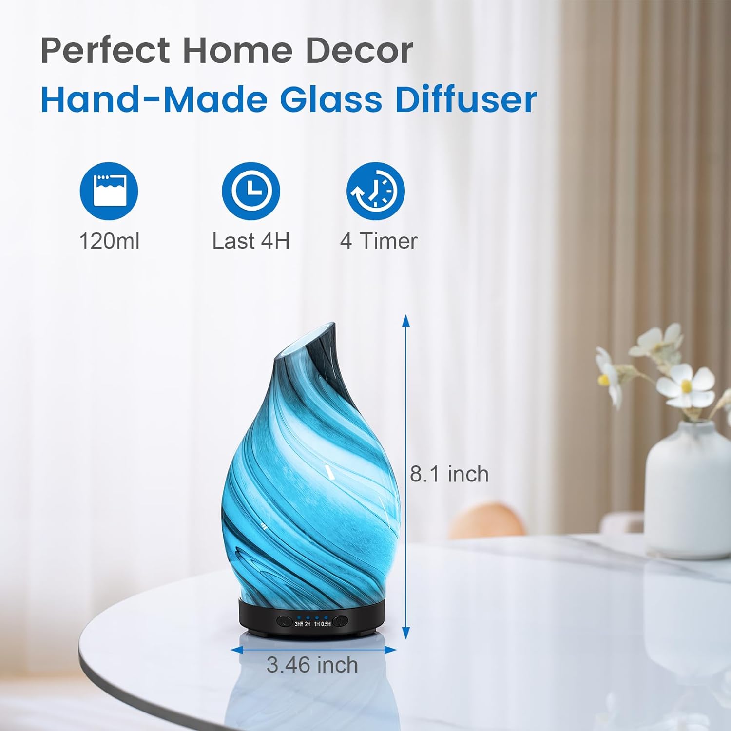 120ml Glass Essential Oil Diffuser with 7 LED Colors and Timer for Home Use - Image 4