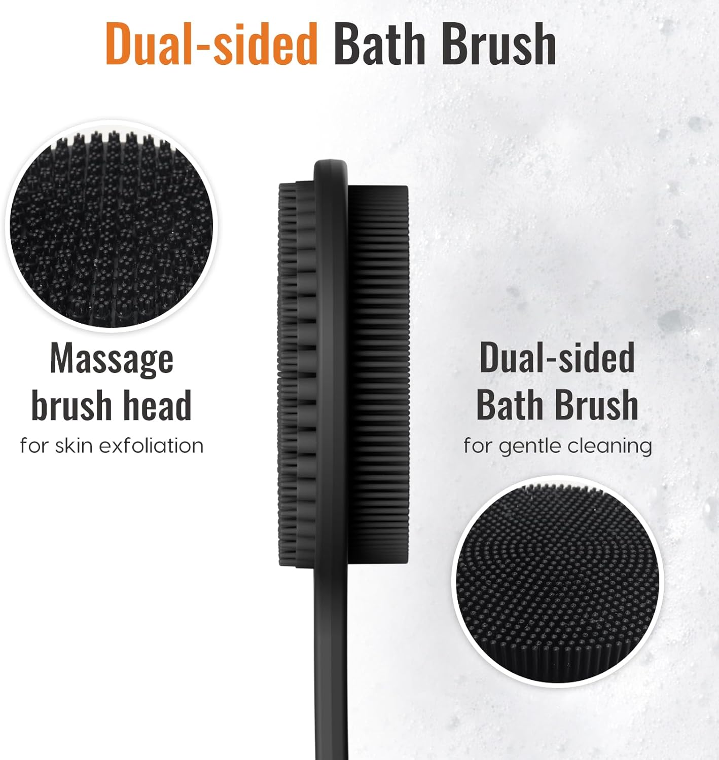 VWMYQ Silicone Back Scrubber for Shower, 17in Lengthen Long Handle Body Brush, Double Sided Shower Brush for Shower Exfoliating and Massage Can Produce Rich Foam, Long Handle Back Scrubber for Men - Image 4