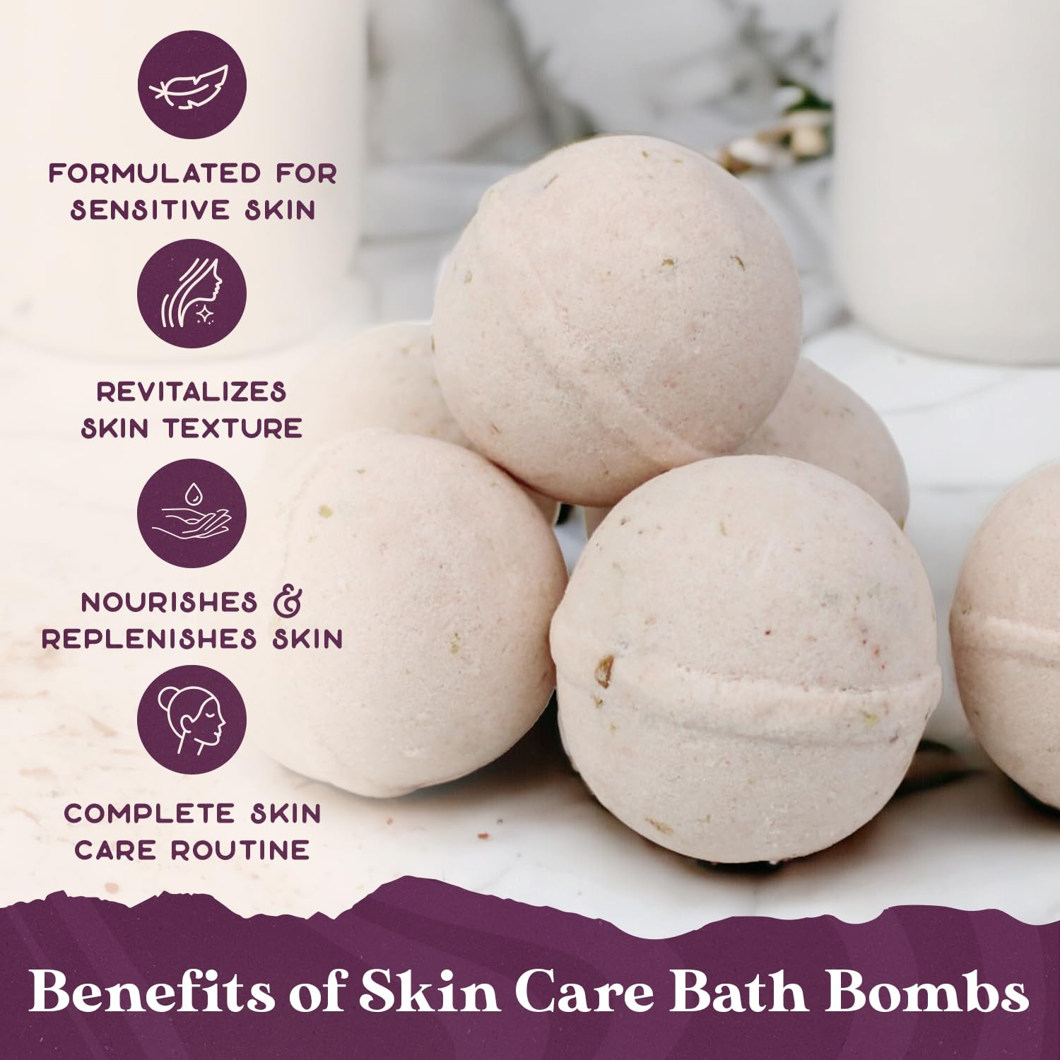 Purple Canyon Glowing Goat Natural Bath Bombs | Skin Moisturizing Goat Milk with Pink Calamine Clay for Sensitive Skin | Fragrance Free Handmade Bath Bombs for Skin Care - Image 2