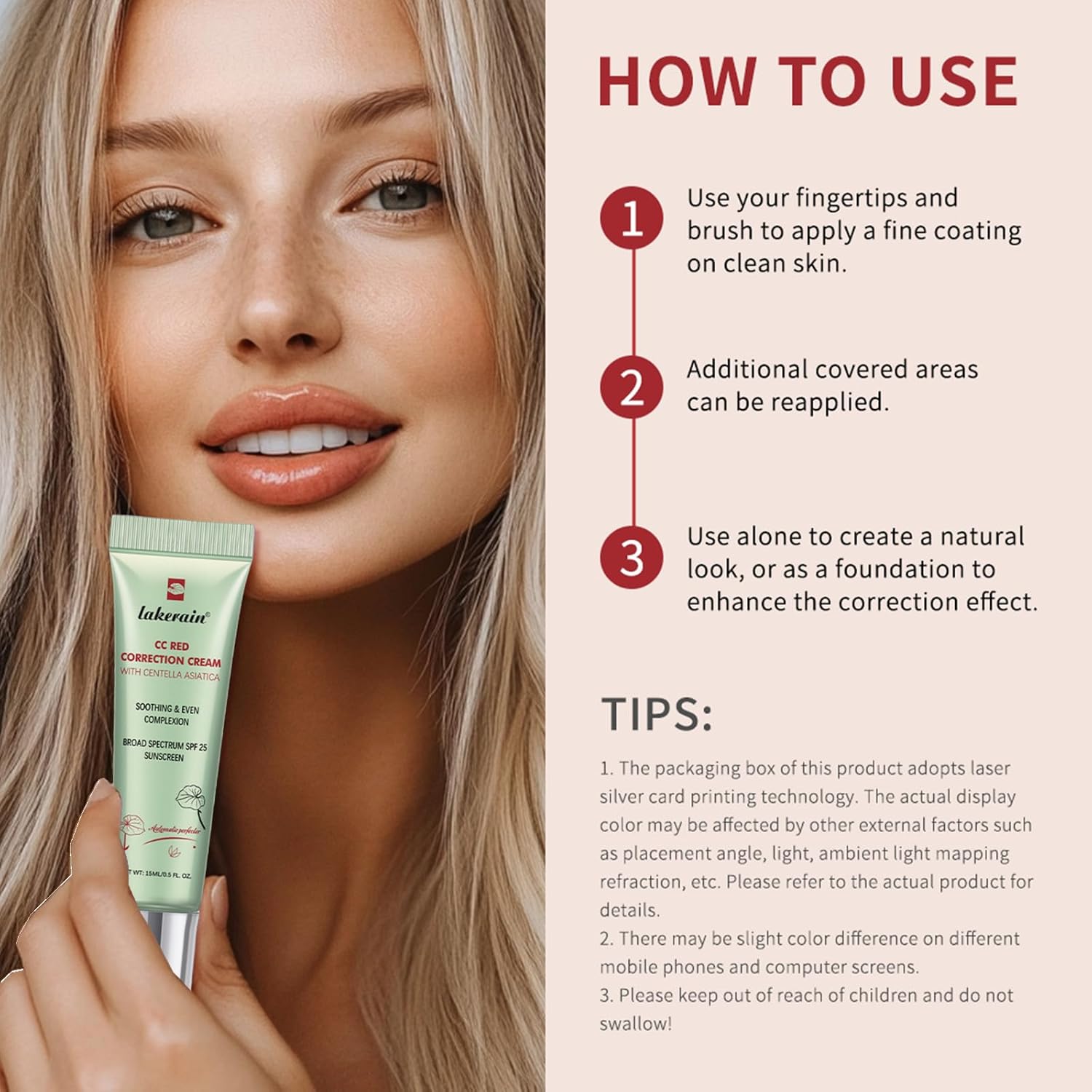 CC Cream Red Corrector with Centella for Blemishes, Acne Marks, 1 Pack - Image 5