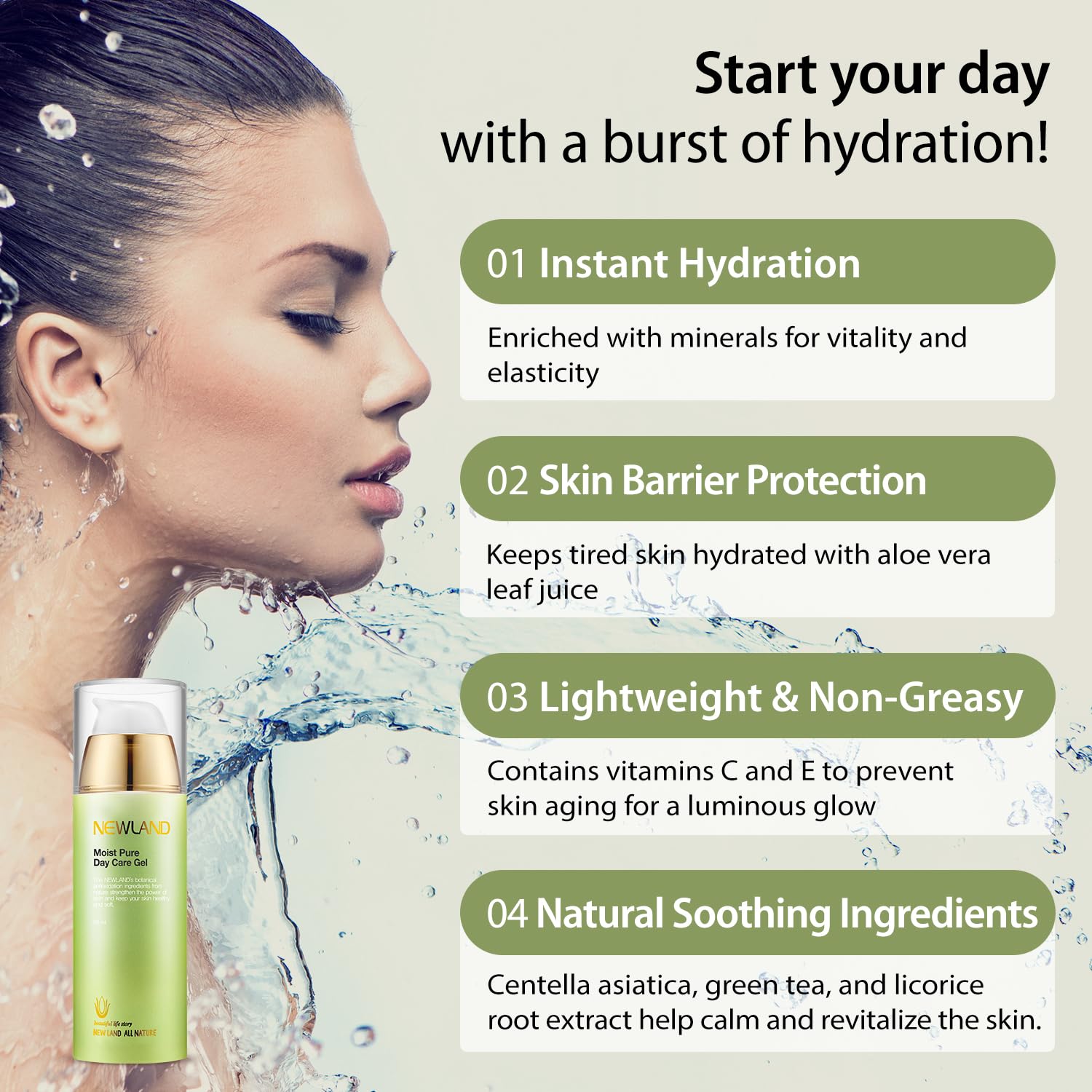 Newland All Nature Moist Pure Day Care Gel 3.21 oz Hydrating Soothing Facial Moisturizer - Image 3