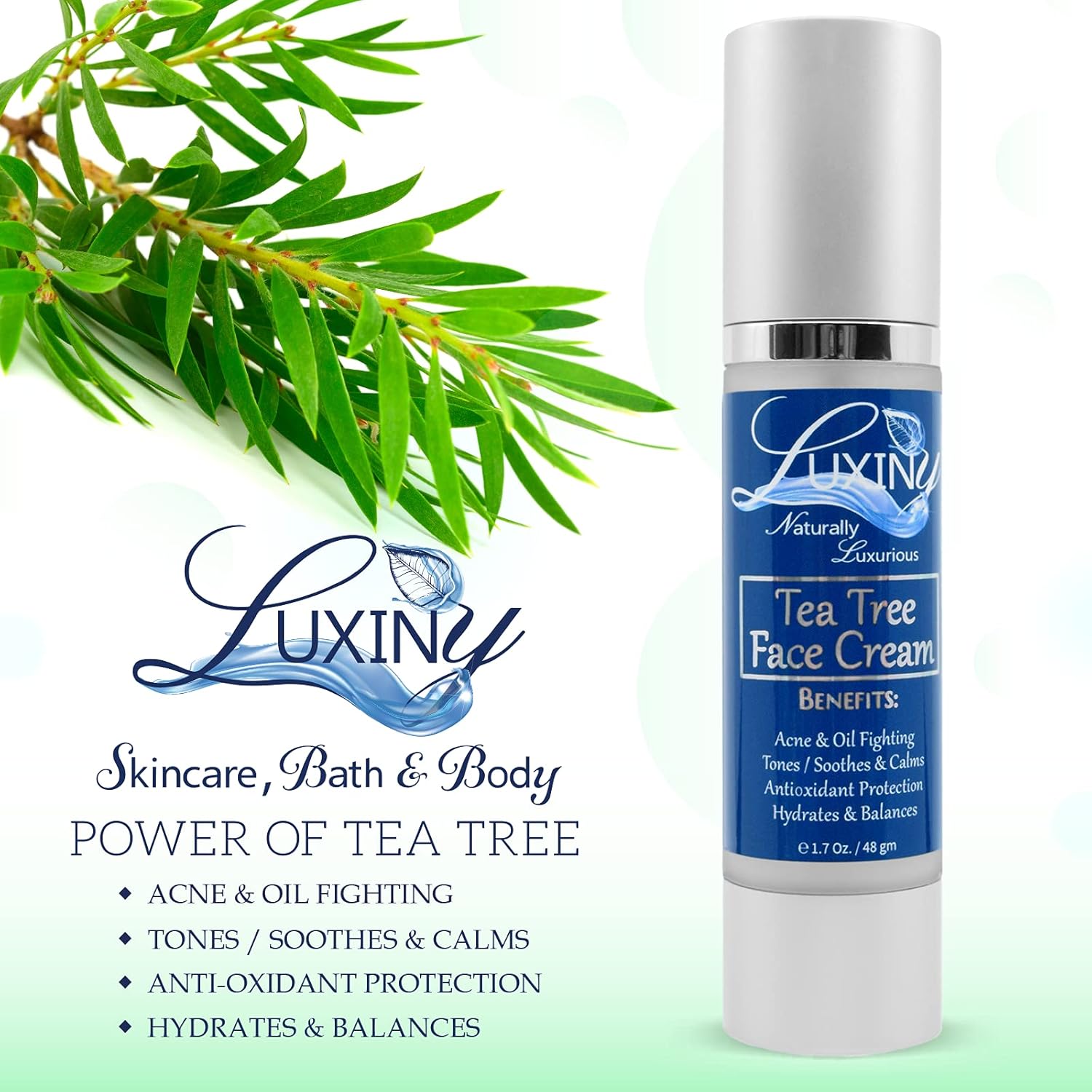 Tea Tree Moisturizer Face Cream, Made in America, with Salicylic Acid & Aloe Vera, a Rich Hydrating Night Cream for Dry Skin & a Daily Mattifying Moisturizer for Acne & Oily Skin, 1.7 oz - Image 6