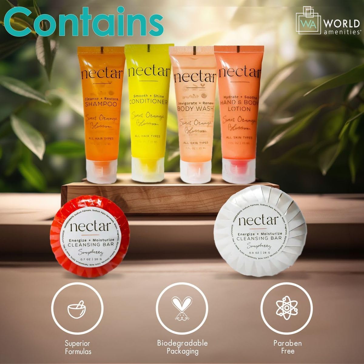 Nectar Mini Travel Size Toiletries Bathroom Kit Sweet Orange Blossom Shampoo Conditioner Body Wash Lotion Two Bars - Image 4